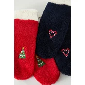 Trendyol Red-Navy 2-Pack New Year Themed Embroidered Terry Knitted Socks
