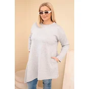 Kesi Włoski Plus Size womens dress made of viscose with a loose fit and long sleeves gray