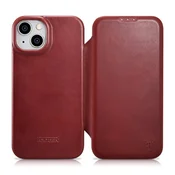 shumee Usnjen ovitek za iPhone 14 Plus z magnetnim preklopom MagSafe CE oljno voskano vrhunsko usnje, bordo