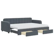 Vidaxl Izvlečna dnevna postelja s predali temno siva 80x200 cm žamet