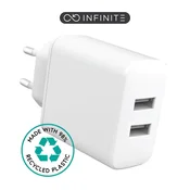 eSTUFF eSTUFF INFINITE USB-A EU polnilnik 24W 2xUSB-A bela 98% rPC, ES637005