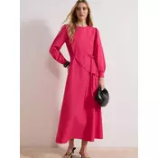 Trendyol fuchsia tkana bombažna obleka s pasom z mozaikom