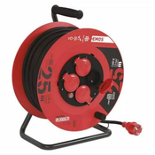 Podaljševalni kabel, 25 m / 230 V, tuljava, 4 vtičnice, guma