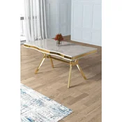 Hanah Home trpezarijski sto Prah, 160 × 90 cm, ploca u dekoru belog mermera, zlatne noge