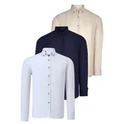 TRIPLE SET G721 DEWBERRY MENS SHIRT-NAVY-WHITE-BEIGE