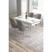 Hanah Home trpezarijski set Tia, sto i 4 stolice, bela ploca, hromirane noge, siva tkanina Babyface