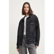 Traper jakna Pepe Jeans BOYFRIEND JACKET za žene, boja: crna, za prijelazno razdoblje, oversize, PL402390XH7