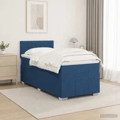 vidaXL Postelja boxspring z vzmetnico Modra 90 x 200 cm Blago