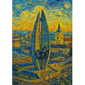 Plakat A4 21x30 Rzeszów v Van Goghovem slogu - umetniška interpretacija mesta
