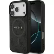 Guess PU Leather 4G obarvan obroč MagSafe zadnji pokrov za iPhone 17 Pro črn