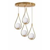 Damla 4 Lü Tepsili Gold Beyaz Camli Sarkit GoldWhite Chandelier