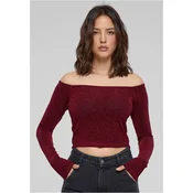 Womens Off Shoulder Glitter Long Sleeve Burgundy