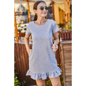 armonika Womens Gray Short Sleeve Frill Six Side Dress