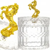 STEKLENA POSODA 13 CM ORGANIZATOR S POKROVOM ZA VATNE BLAZICE KOZMETIKA figurica konja