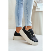 Womens leather platform sneakers with Vinceza brooch black