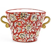 Casa Padrino luxury ceramic flower pot with 2 handles red/multicolored A� 27 x H. 20 cm - Handmade & hand painted ceramic plant pot - Luxury quality - Made in Italy