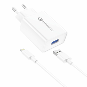 Foneng EU13 omrežni polnilnik + kabel USB z Lightning, 3A (bel)