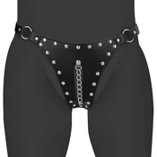 Ouch! PU Leather Chastity Thong with Chain Detail Black