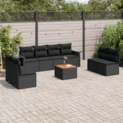 9-dijelni set vrtnih sofa s jastucima crni od poliratana Crna 65.5 x 62 x 69 cm