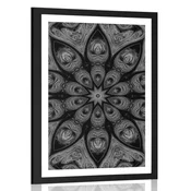 Plakat s paspartujem hipnotična Mandala v črnobeli varianti - 60x90 black