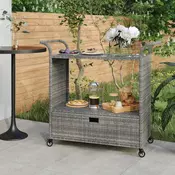 Vidaxl vidaXL Barski voziček s predalom, siv, 100x45x97 cm, poli ratan