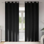 Zavese za zatemnitev z obroči 2 kos Črna 225 x 140 cm Poliester