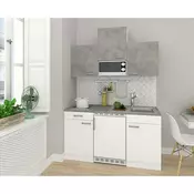 Kuhinjski komplet Respekta KB150WWBMICG (150 cm, z mikrovalovno pečico, hladilnikom in steklokeramično ploščo, beton/bela)