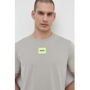 Pamucna majica HUGO za muškarce, boja: siva, s aplikacijom