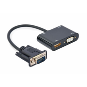 Gembird video adapter kabl, VGA na HDMI + VGA, 0,15 m A-VGA-HDMI-02, crni