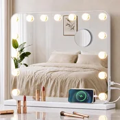 SONGMICS Hollywood LED ogledalo za ličenje, 15 LED, zatemnitev
