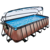 Bazén s krytom pieskovou filtráciou a tepelným cerpadlom Wood pool brown Exit Toys kovová konštrukcia 540*250 cm hnedý od 6 rokov váha 233 kg max 9 ludí objem 13465 l ET30675310
