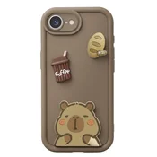AVIZAR Ovitek za iPhone 16e s 3D Kawaii Capybara Motivi in Dvignjenim Robom, Rjava, (5000275464)