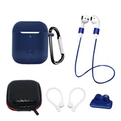 HURTEL Komplet silikonskih etuijev za AirPods 2/AirPods 1 + etui/ušesni nastavek/pašček za okoli vratu/držalo za pašček ure/karabin - modra