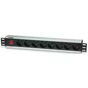 Intellinet 19 Rackmount 8-Way Power Strip - German Type, With On/Off Switch, No Surge Protection (207157)