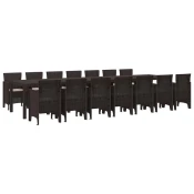 Vidaxl Jedilni set za vrt 15 pcs Rjava Set za 14 oseb Poli ratan
