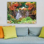 WallXpert slika na platnu 74015095_70100, vodopad u jesenjoj šumi, 70 x 100 cm
