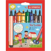 Set nalivpera s filcanom vrpcom, 1,5–2 mm, vrpca na oprugu, STABILO Trio Scribbi, 8 različitih boja 368/8-03/ 368/8-01