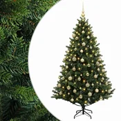 Vidaxl Umjetno božično drevo z okrasnimi kroglami 180 cm 300 LED