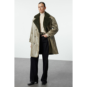 Trendyol Khaki Fur Collar Oversize Long Coat
