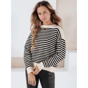 Damski sweter w paski ELVARA beżowy Dstreet