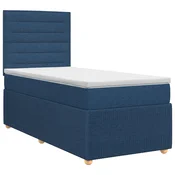 vidaXL Postelja boxspring z vzmetnico Modra 90 x 200 cm Blago