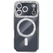 AVIZAR Ovitek za iPhone 17 Pro, združljiv z MagSafe, z okrasnim obrisom iz strasa, Srebrna, (5000189876)