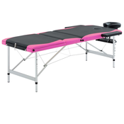 vidaXL Sklopivi masažni stol s 3 zone aluminijski crno-ružicasti