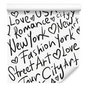 Bela tipografska tapeta New York za dnevno sobo in spalnico 50x1000 cm