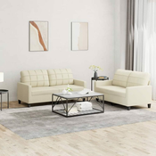 2-dijelni set sofa s jastucima krem od umjetne kože