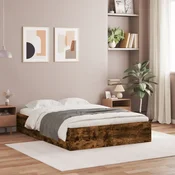 Vidaxl Posteljni okvir s predali dimljen hrast 120x200 cm inž. les