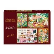 Magnolia - Puzzle 4x260 Olivia Gibbs: Oranžna kuhinja: vrtni mozaik - Boho avtodom - pekarna - oranžna kuhinja - 260 kosov