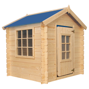 Timbela Zunanja otroška hiška, 13 mm deske - Lesena igralna hiška brez podov z modro streho V121 x 114 x 111 cm/0,86 m2 - TIMBELA M570M-1, naravni les, (21813840)