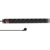 Razvodni PDU panel za rack sa 9 utienih mesta i osiguracem, kabl 2m (aluminijum)