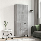 Greatstore Visoka komoda siva sonoma 69,5x34x180 cm inženirski les